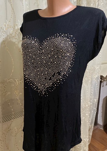 xl Beden siyah Renk Siyah Kadın Parlak Payetli Kısa Kollu Tişört