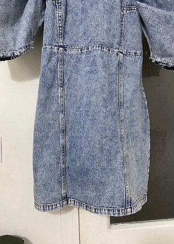 s Beden mavi Renk Fırfırlı Kısa Kollu Denim Elbise