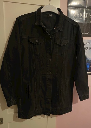 xl Beden Siyah Düğmeli Midi Denim Ceket