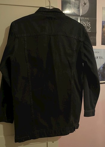 Diğer Siyah Düğmeli Midi Denim Ceket