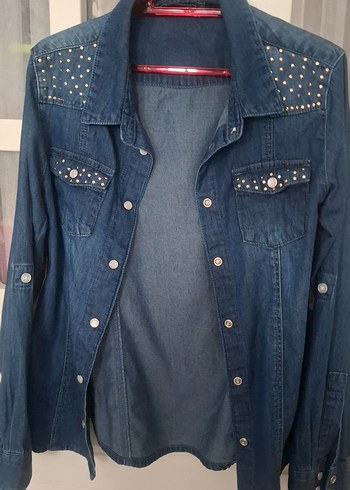 Düğmeli Mavi Denim KIZ çocuk Gömlek - Görsel 2