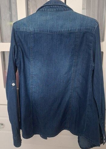 Düğmeli Mavi Denim KIZ çocuk Gömlek - Görsel 6