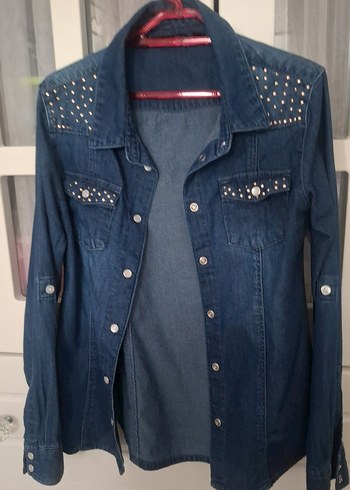 Düğmeli Mavi Denim KIZ çocuk Gömlek - Görsel 5