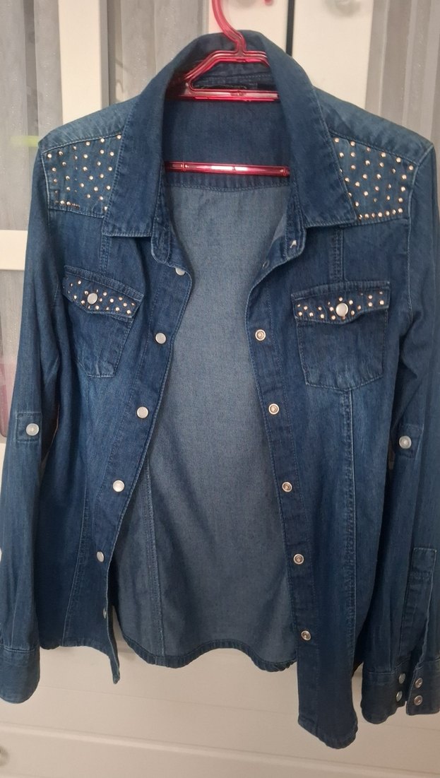 Düğmeli Mavi Denim KIZ çocuk Gömlek - Görsel 2