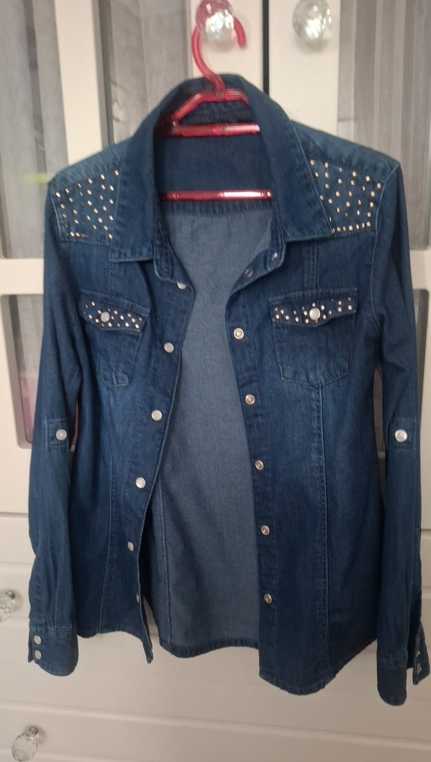 Düğmeli Mavi Denim KIZ çocuk Gömlek - Görsel 5