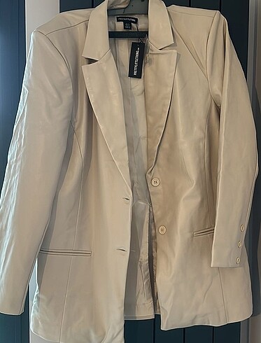 Deri blazer ceket oversize uzun