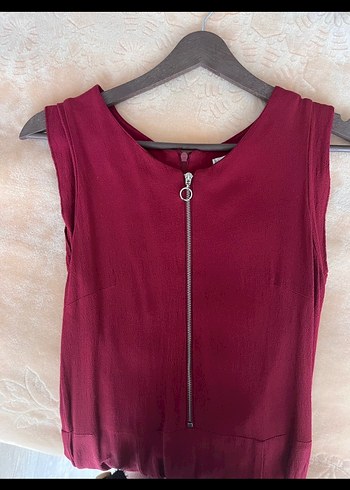 Bordo Kolsuz Midi Elbise Fermuarlı - Görsel 2