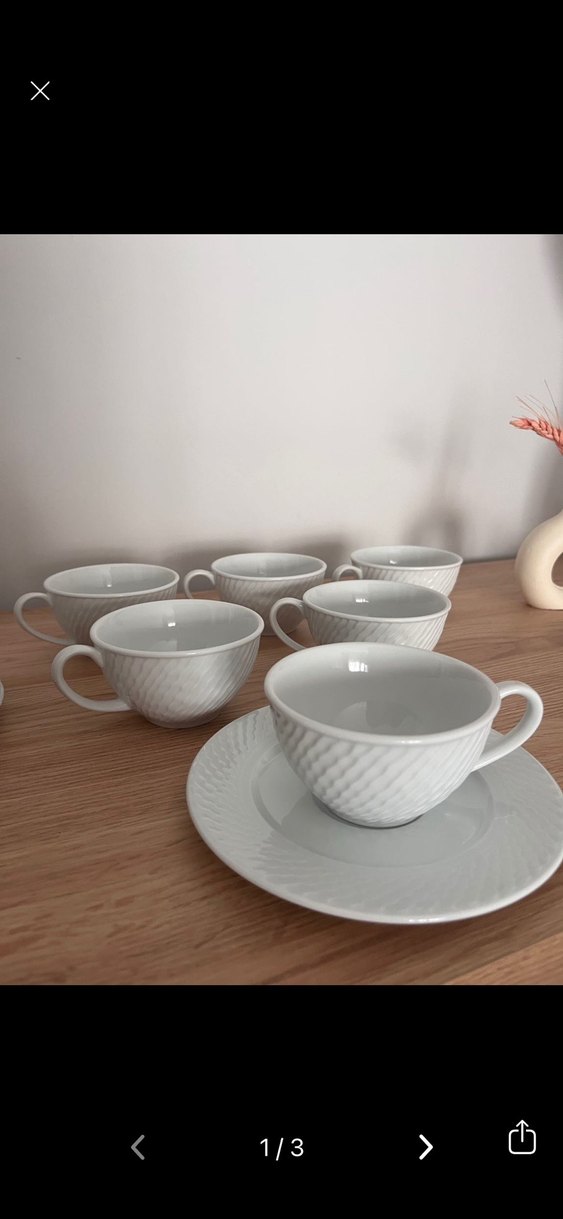 Beyaz Gri Desenli 6'lı Çay Fincan ve Tabak Seti - Görsel 2