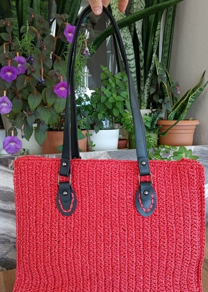 Kağıt ip örgü askılı çanta  - Görsel 4