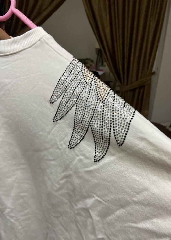 Taşlı beyaz sweat - Görsel 4