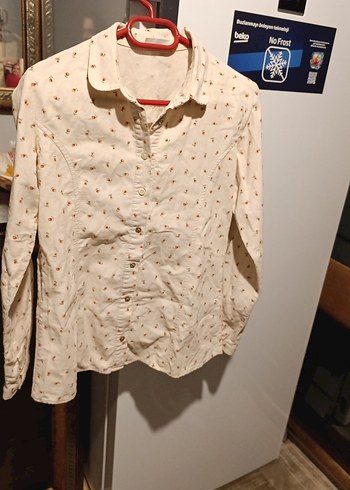 Beyaz Vintage Desenli Keten Gömlek - Görsel 2