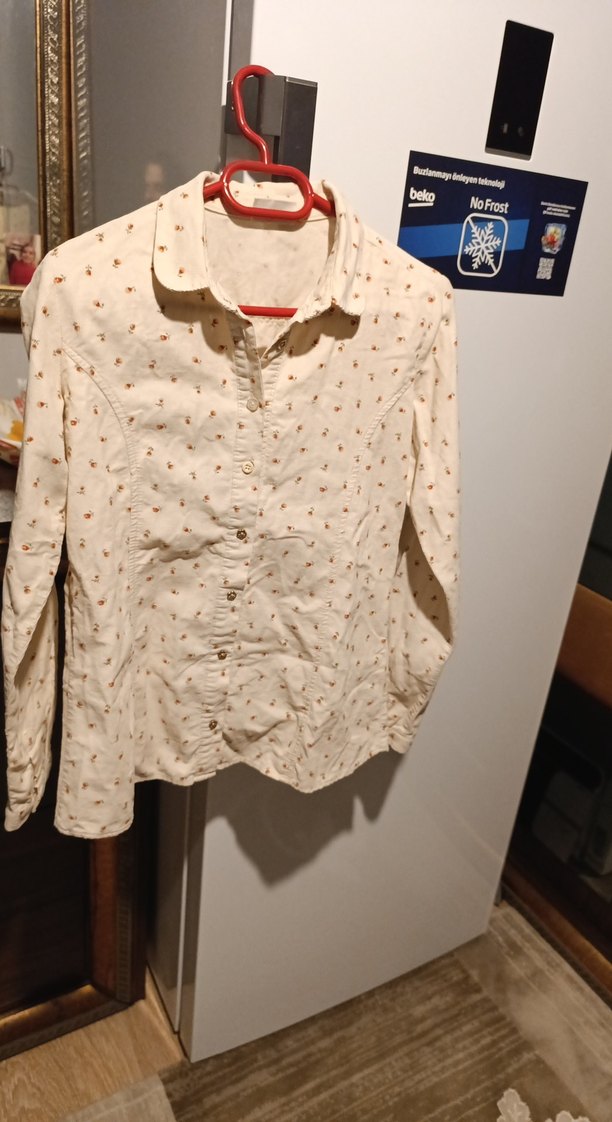 Beyaz Vintage Desenli Keten Gömlek - Görsel 2