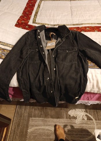 s Beden siyah Renk Siyah Düğmeli Kadın Denim Ceket