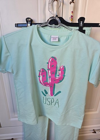 U.S Polo Assn. USPA sıfır Turkuaz Kız Eşofman Takımı, Baskılı, Rahat Kesim