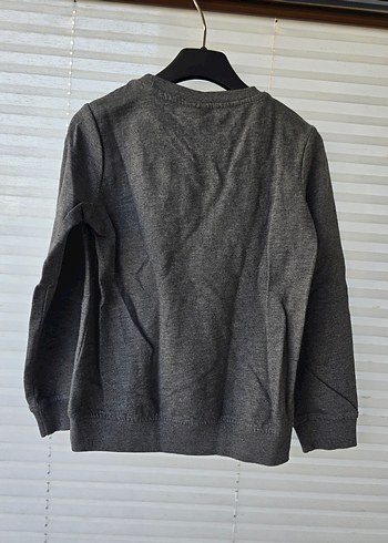 7 Yaş Beden gri Renk kız-erkek Sweatshirt, Yuvarlak Yaka, Rahat Kesim
