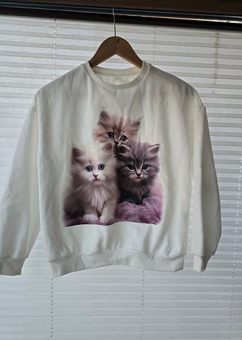 shein 11-12 yaş Beyaz Peluş Detaylı Sweatshirt