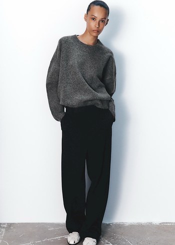 Gri Kadın Örgü Yün Kazak - Görsel 2