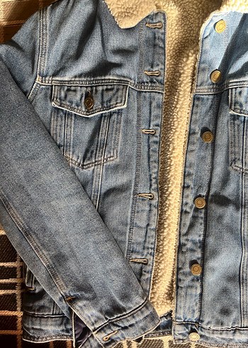 Düğmeli Kadın Kot Ceket Gri Mavi - Görsel 2