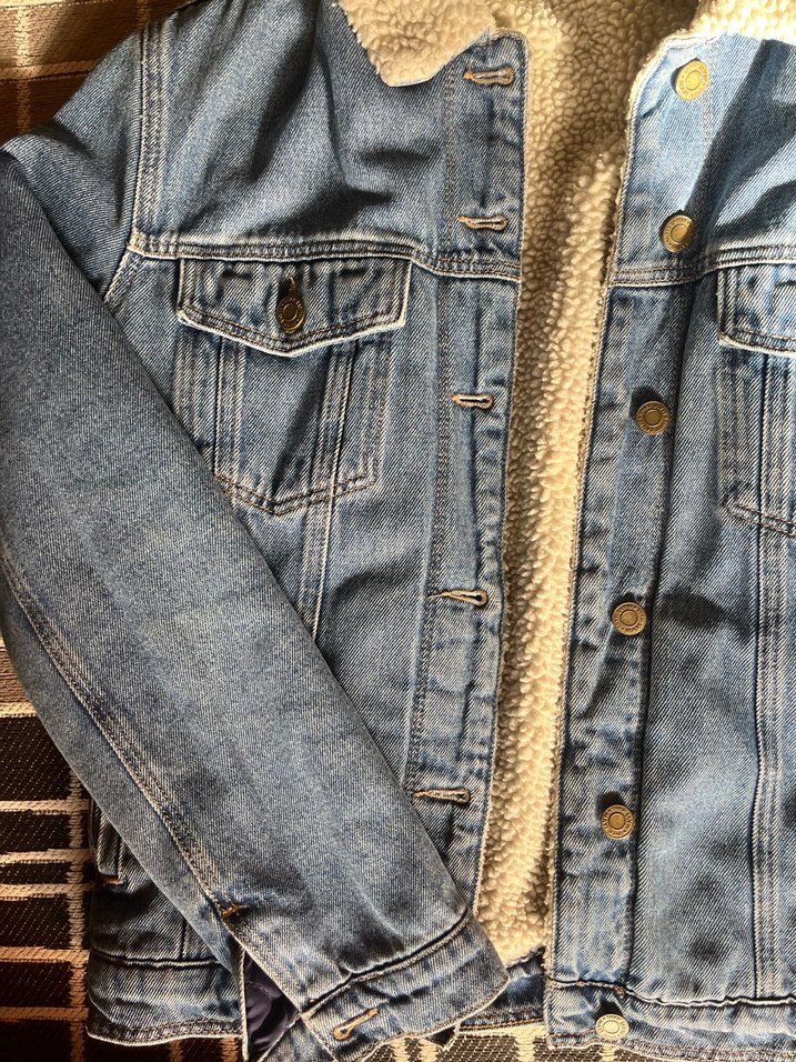 Düğmeli Kadın Kot Ceket Gri Mavi - Görsel 2