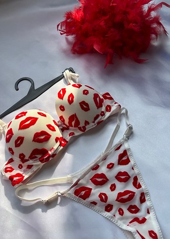 Beyaz Mini Pop Art Desenli Sütyen Takımı 80 beden - Görsel 2