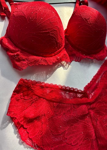 Kırmızı Mini Dantel Bohem Sütyen Takımı - Görsel 2