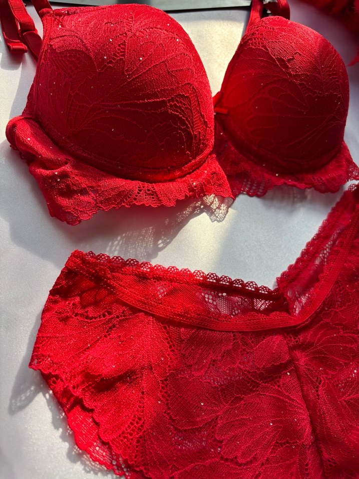 Kırmızı Mini Dantel Bohem Sütyen Takımı - Görsel 2