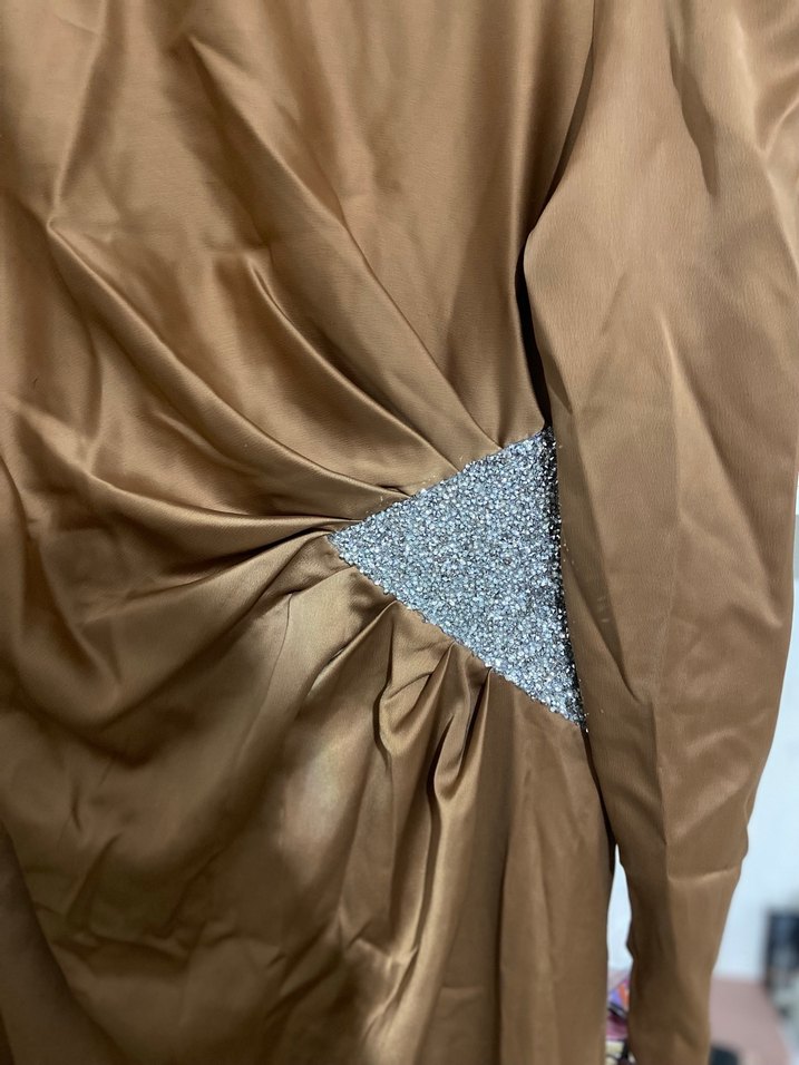 Kahverengi Drapeli Uzun Kadın Abiye Elbise - Görsel 2