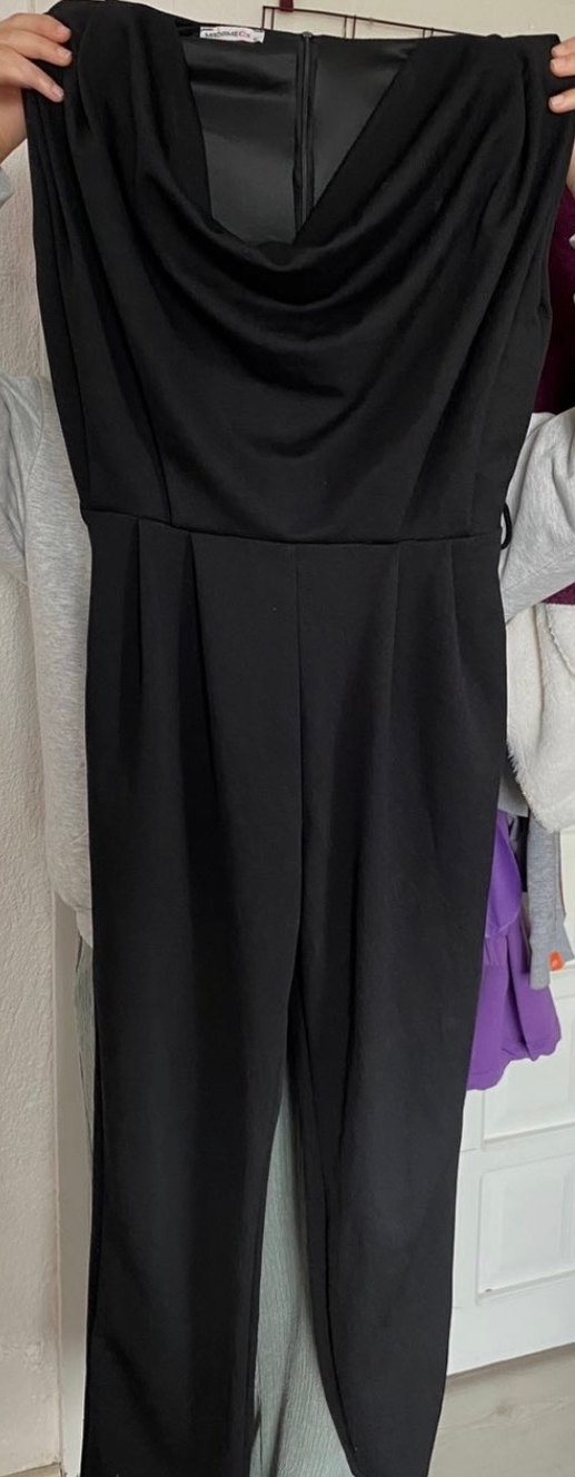 Siyah Deri V Yakalı Kemerli Midi Tulum - Görsel 2