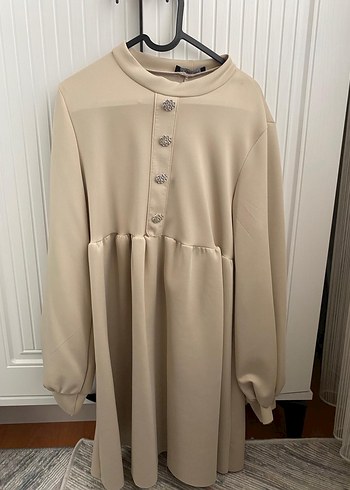 Düğmeli Bej scuba takım yeni sadece üst 38-40 uyumlu - Görsel 2