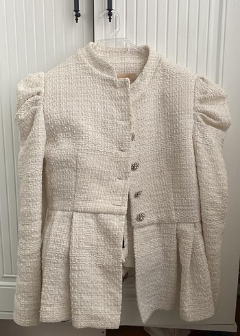 Düğmeli Beyaz Midi ceket etekli takım içi astarlı Bej M-L uyumlu - Görsel 2