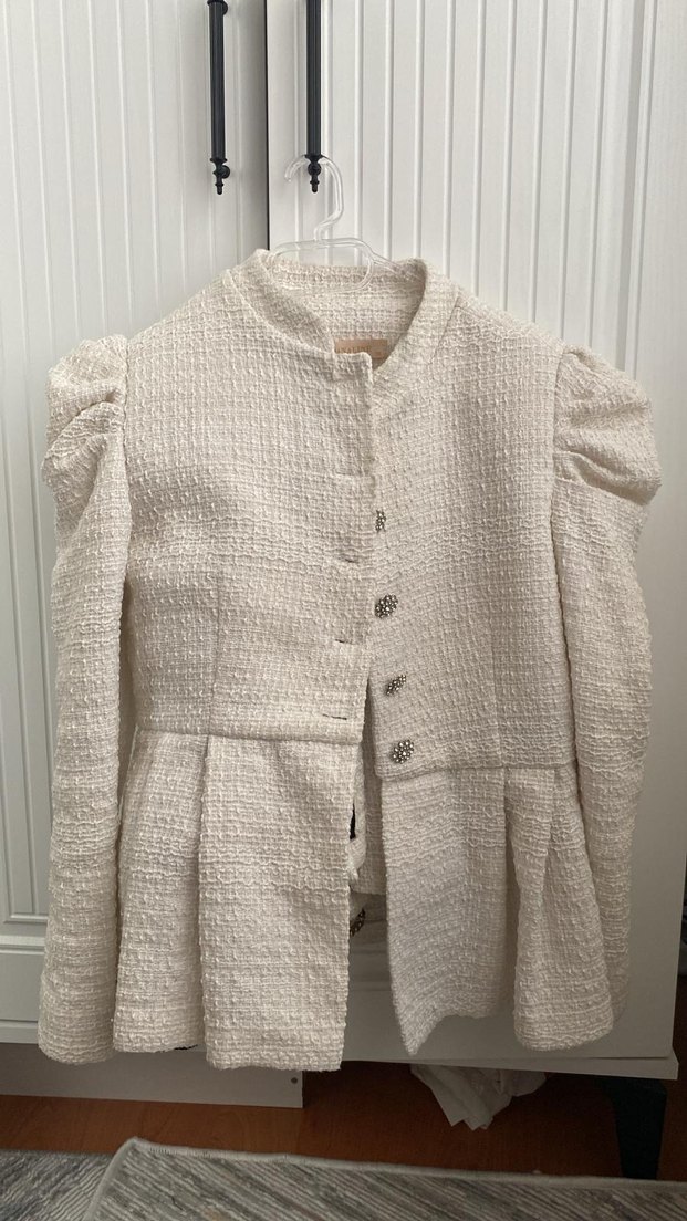 Düğmeli Beyaz Midi ceket etekli takım içi astarlı Bej M-L uyumlu - Görsel 2