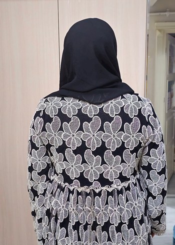 38 Beden siyah Renk Dantel Detaylı Siyah Nakışlı Uzun Kollu Kimono