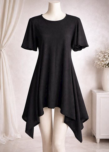 Siyah Midi Salaş Drapeli Elbise - Görsel 3