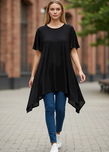 Siyah Midi Salaş Drapeli Elbise - Görsel 2