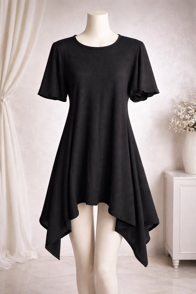 Siyah Midi Salaş Drapeli Elbise - Görsel 3