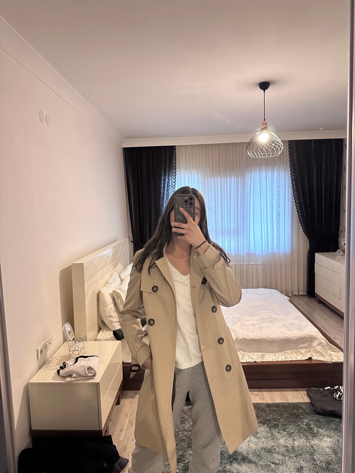 Bej Midi Kadın Trençkot kemerli - Görsel 2