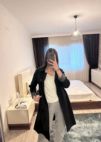 Kadın Siyah Midi Trençkot - Görsel 2