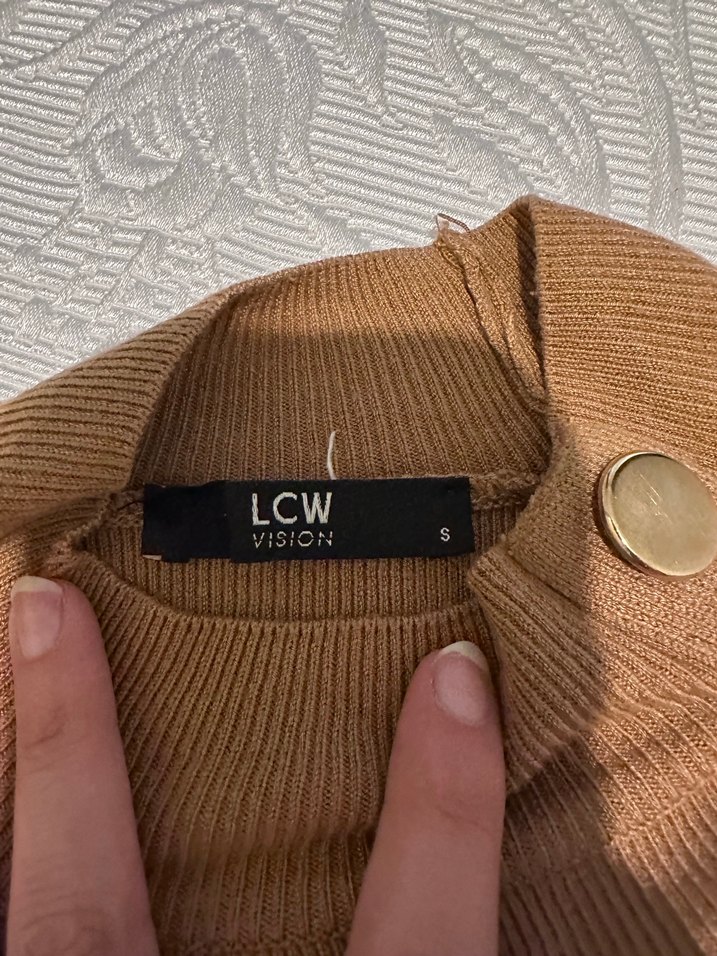 Bej Süet Düğmeli Yarım Balıkçı Kazak - Görsel 2