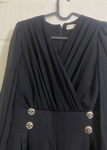 Düğmeli Siyah Uzun Kadın Tulum - Görsel 2