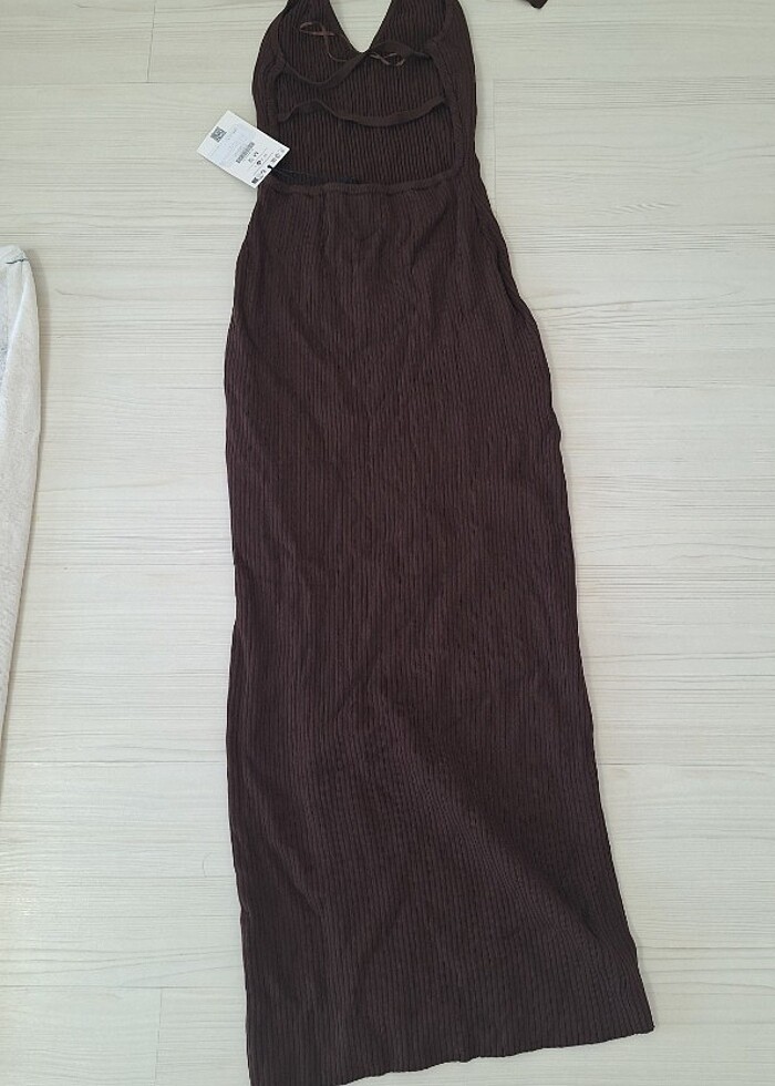 Bershka kahverengi uzun elbise - Görsel 3