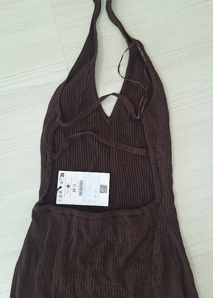 Bershka kahverengi uzun elbise - Görsel 4