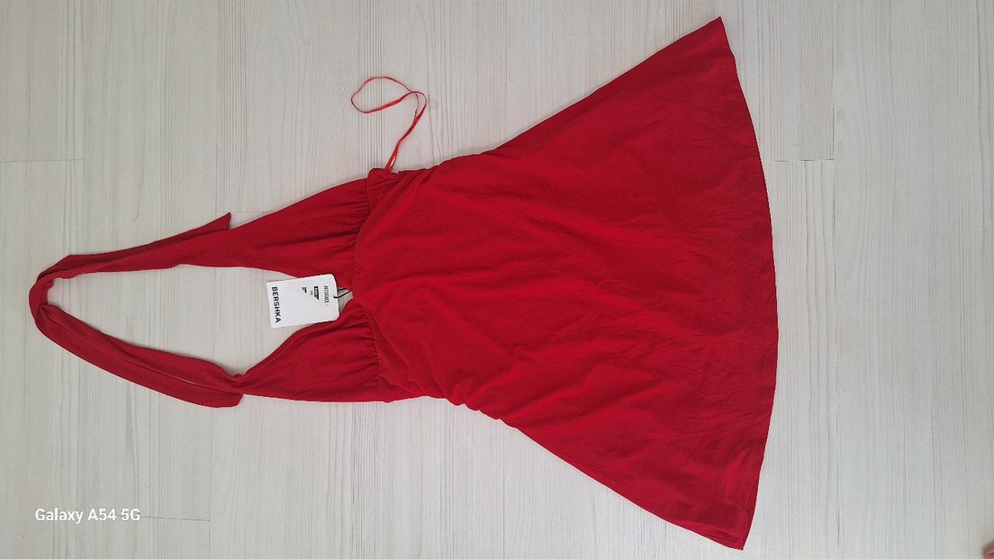 Kırmızı Mini V Yakalı Drapeli Elbise - Görsel 2