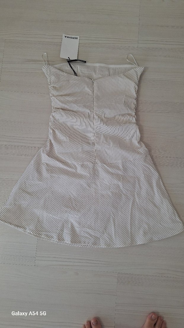 Beyaz Pilili Keten Mini Hamile Eteği - Görsel 2