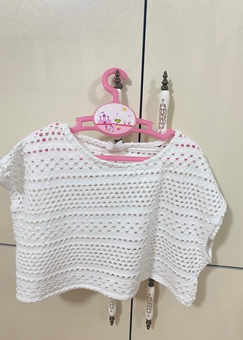 Kız Çocuk Beyaz Nakışlı Örgü Panço - Görsel 5