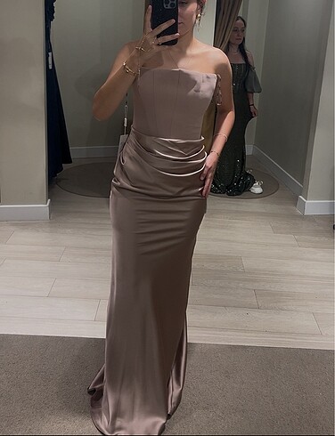 Vizon üstü krep altı saten abiye elbise - Görsel 5