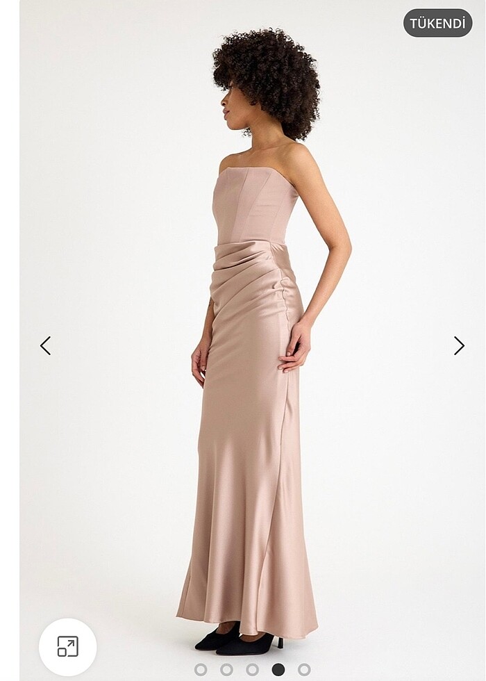 Vizon üstü krep altı saten abiye elbise - Görsel 3