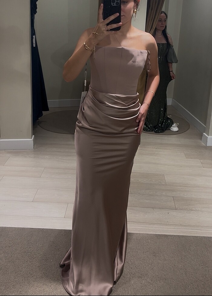 Vizon üstü krep altı saten abiye elbise - Görsel 5