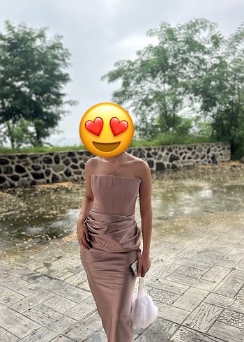 Bej Drapeli Uzun Abiye Elbise - Görsel 2