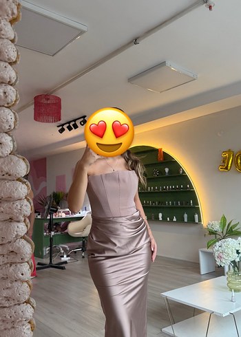 Bej Drapeli Uzun Abiye Elbise - Görsel 3