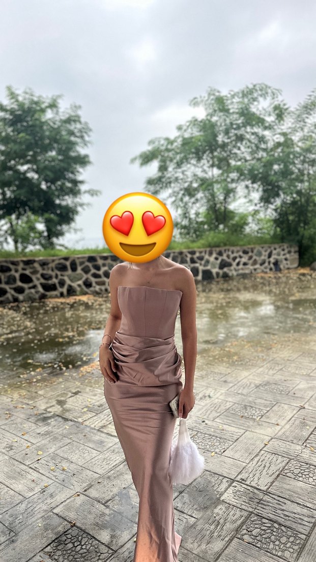 Bej Drapeli Uzun Abiye Elbise - Görsel 2